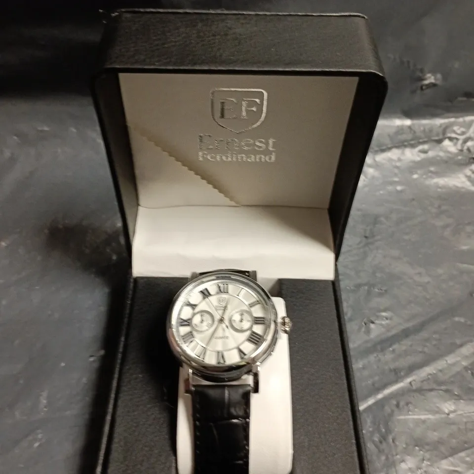 MENS ERNEST FERDINAND WATCH – FUNCTIONING SUB DIALS – LEATHER STRAP WATCH