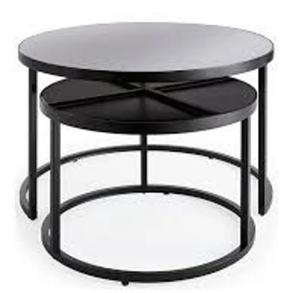 BOXED SHARD GLASS TOP NEST OF 2 TABLES - BLACK (1 BOX)