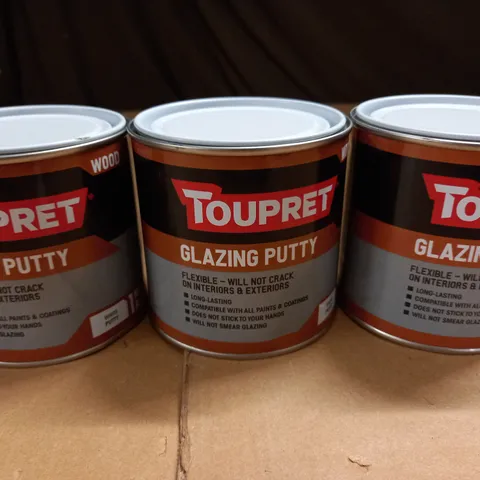 LOT OF 3 TOUPRET 1KG GLAZING PUTTY TINS - WHITE