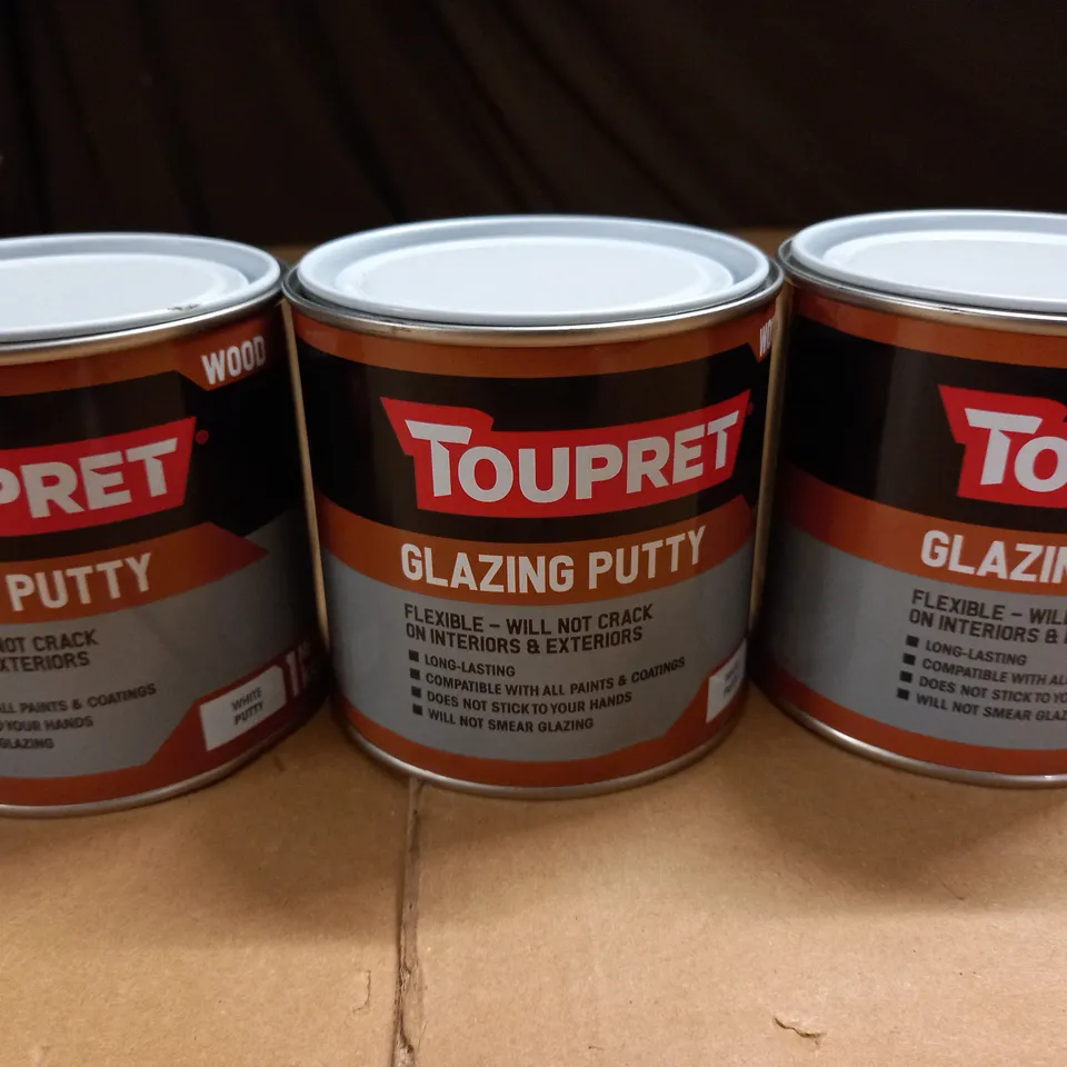 LOT OF 3 TOUPRET 1KG GLAZING PUTTY TINS - WHITE