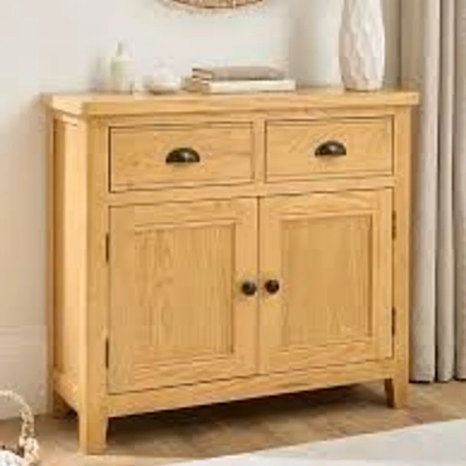 BOXED ASHWIN MEDIUM SIDEBOARD - 2 DRAWERS, RUSTIC OAK (1 BOX)