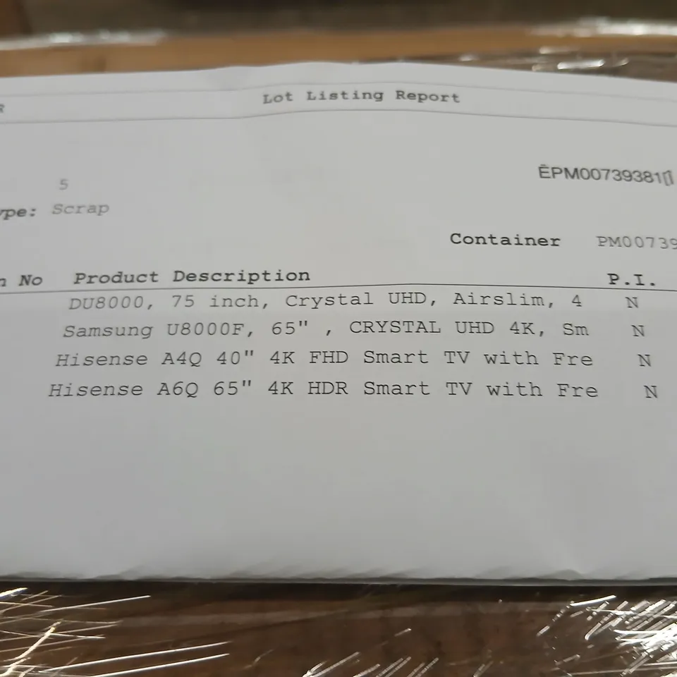 PALLET OF APPROXIMATELY FIVE DAMAGED TVS TO INCLUDE: