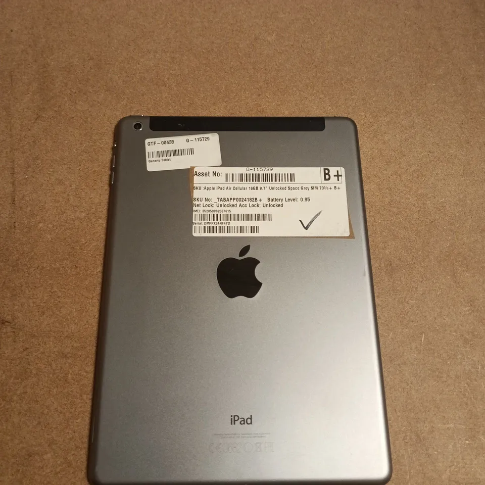 APPLE IPAD AIR 9.7-INCH – SPACE GREY, CELLULAR, 16GB