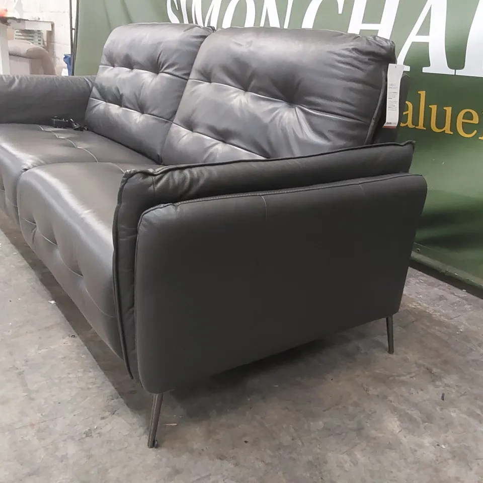 QUALITY DESIGNER ITALIAN MADE LEATHER BOLANZO ELECTRIC RECLINER SOFA - DARK GREY