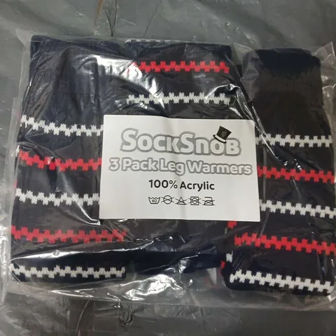 APPROXIMATELY 90 PAIRS OF SOCK SNOB STRIPED LEG WARMERS IN NAVY