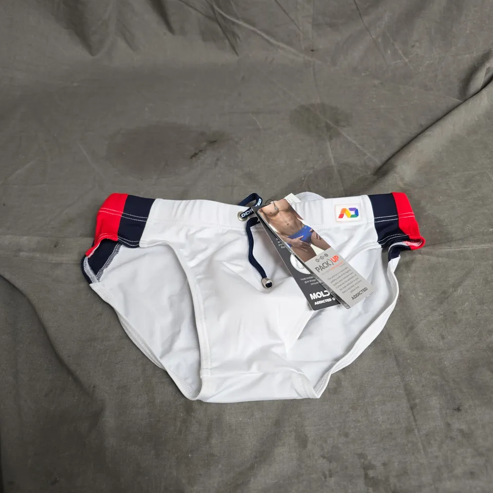 ADDICTED STRIPES BASIC SWIM BRIEF IN WHITE MULTI SIZE S