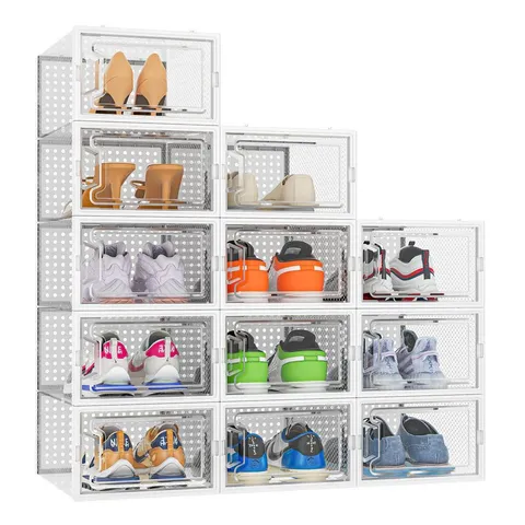 BOXED NEO WHITE 12 PCS TRANSPARENT LARGE SHOE STORAGE BOXES