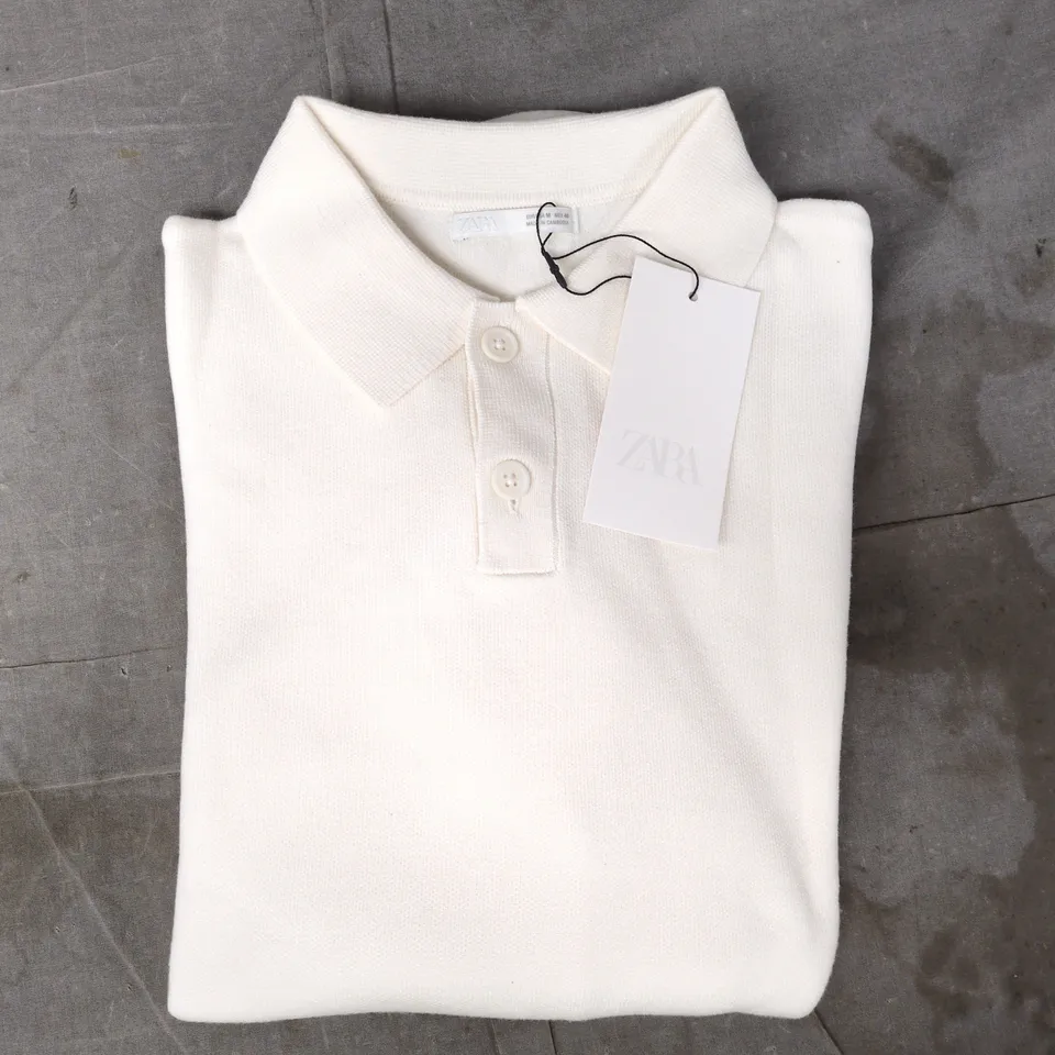 ZARA WARM WHITE LONG SLEEVE POLO SHIRT SIZE MEDIUM