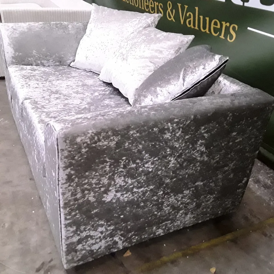 QUALITY DESIGNER 2 SEATER SOFA - SILVER VELVET FABRIC