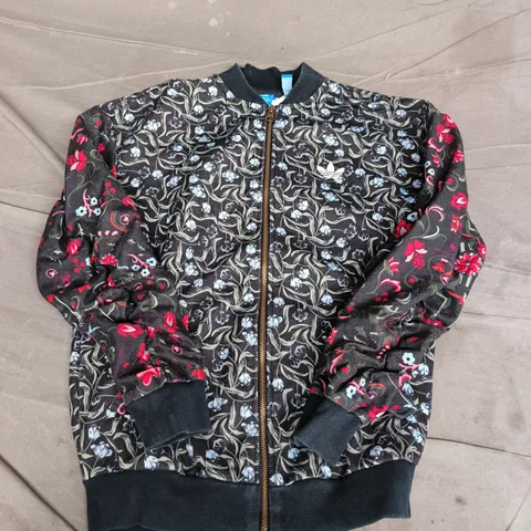 ADIDAS ZIP LONG SLEEVE FLORAL JACKET IN BLACK MULTI - SIZE 32