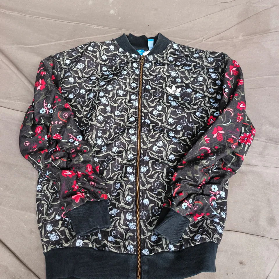 ADIDAS ZIP LONG SLEEVE FLORAL JACKET IN BLACK MULTI - SIZE 32