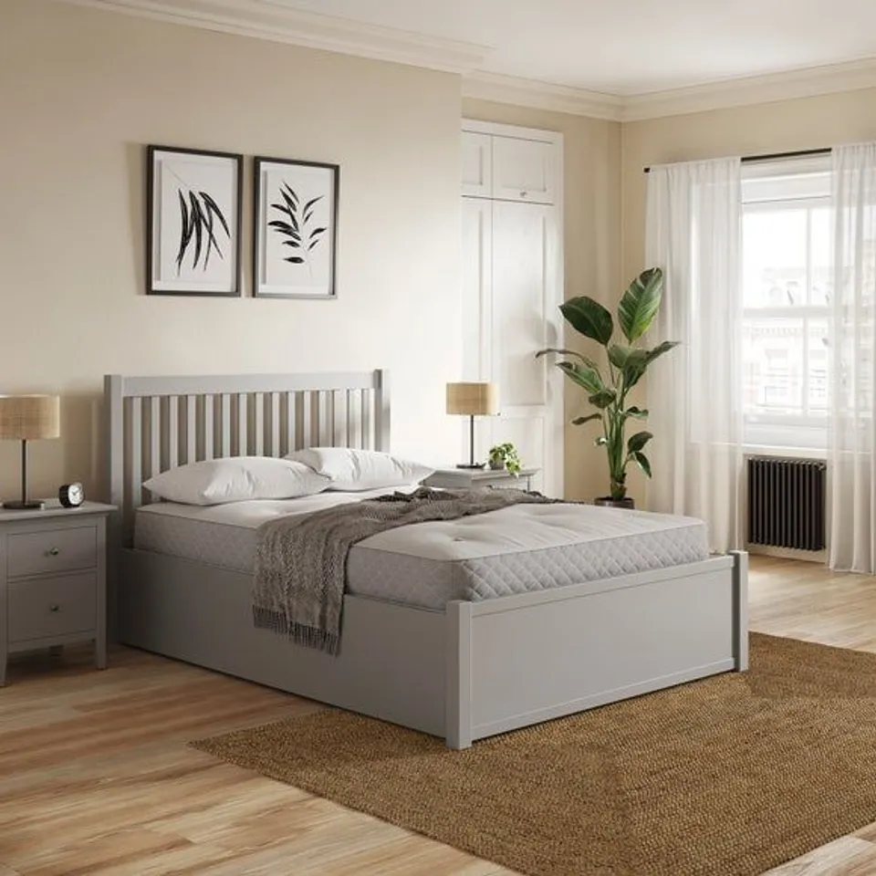 BOXED LYNTON KING SIZE OTTOMAN BED - GREY (3 BOXES)