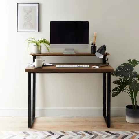 BOXED DUNELM FREDDIE SELF ASSEMBLY STEP UP SHELF DESK - 90/75×110×55CM - RUSTIC WOOD