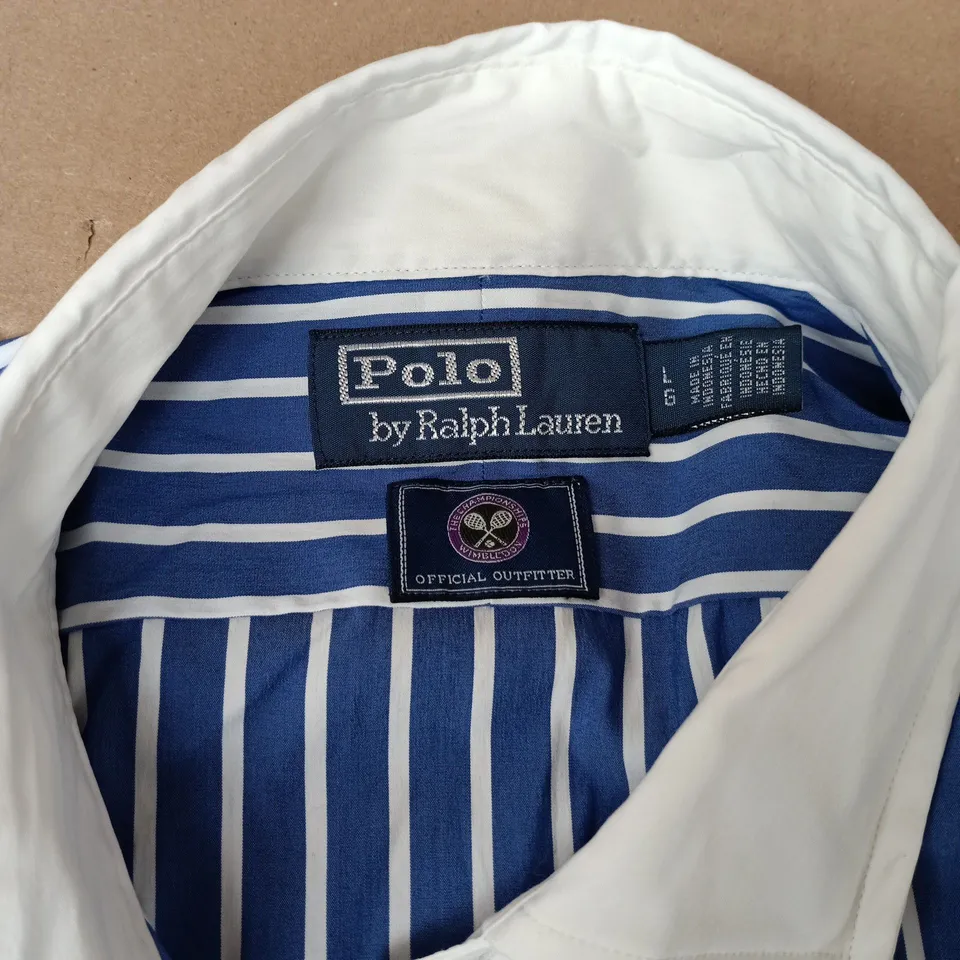 POLO RALPH LAUREN WIMBLEDON LINESMEN SPORTS SHIRT IN BLUE/WHITE - LARGE