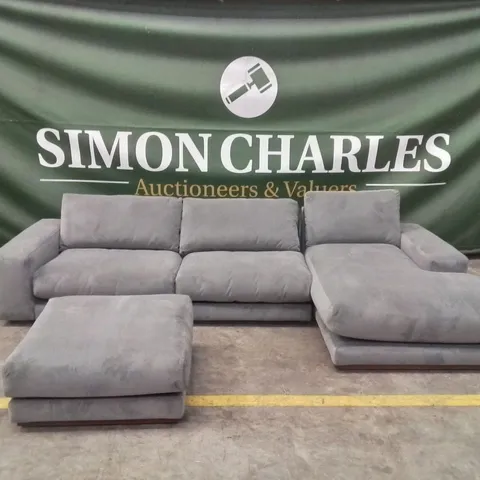 QUALITY DESIGNER EX SHOWROOM VELVET CORNER CHAISE SOFA WITH FOOTSTOOL 
