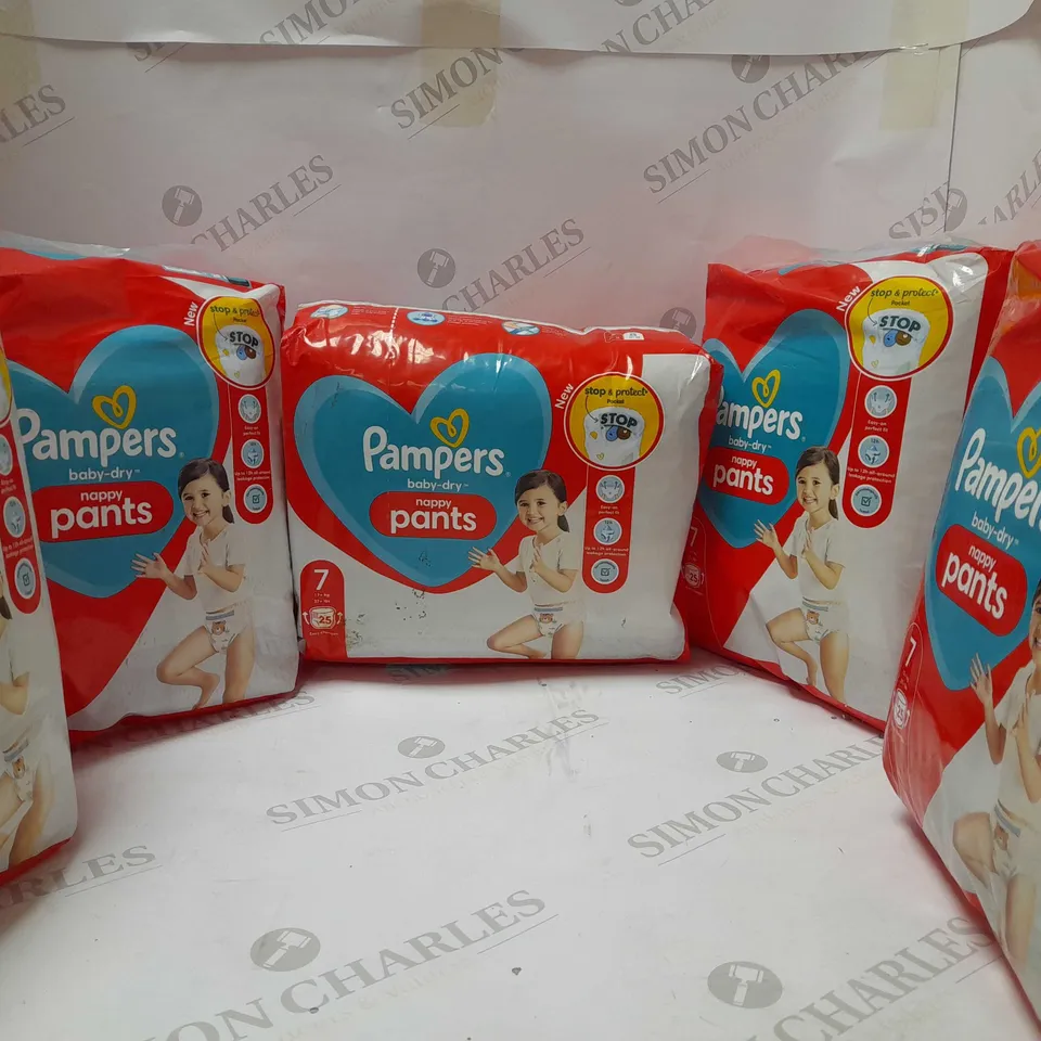 APPROXIMATELY 5 BRAND NEW PACKS OF 25 PAMPERS NAPPY PANTS SIZE 7
