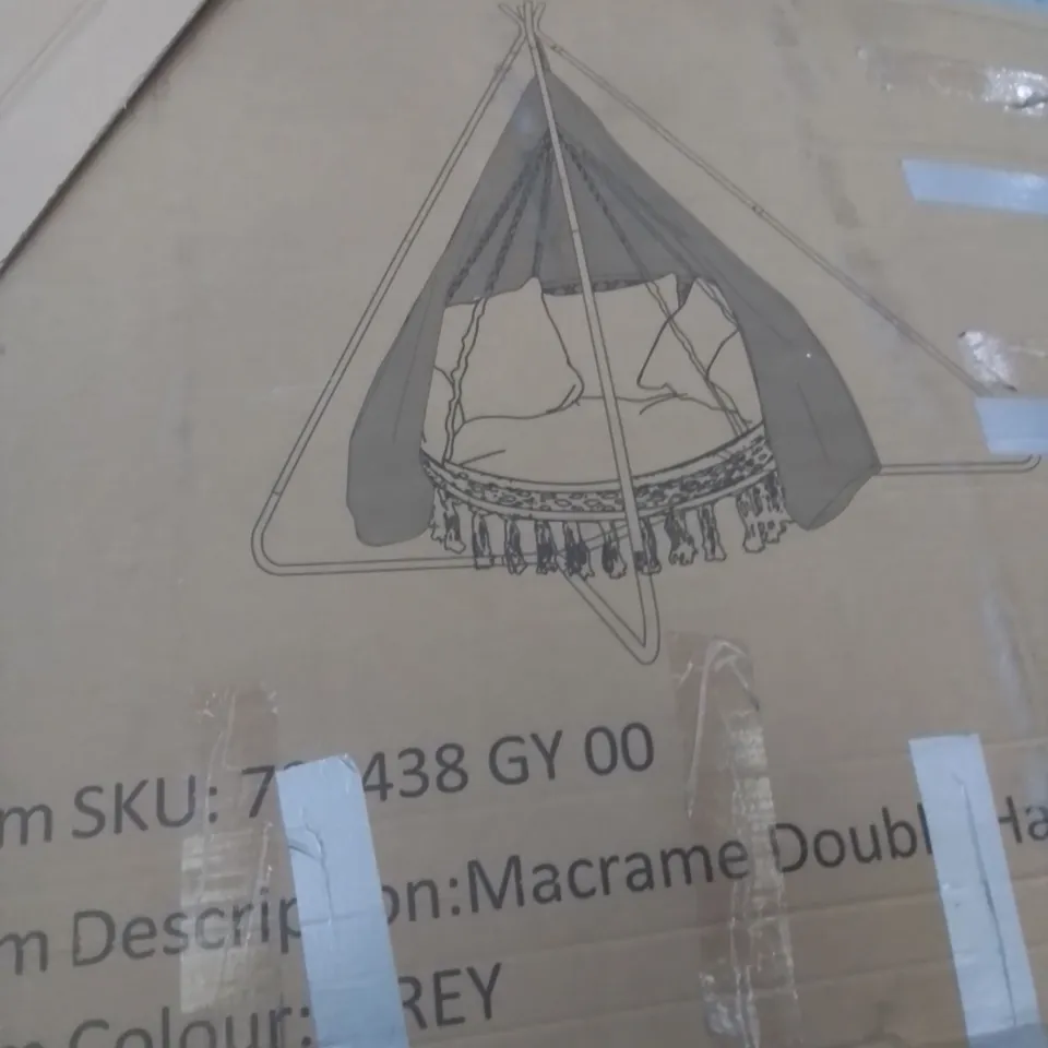 3 X BOXED MACRAME DOUBLE HANGING CHAIRS (INCOMPLETE, 3 X BOXES 1 OF 2)