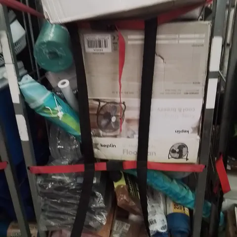 CAGE OF ASSORTED HOUSEHOLD GOODS AND PRODUCTS TO INCLUDE;FAN,YOGA MAT,EXTENTION LEADS,PET COOLING MAT
