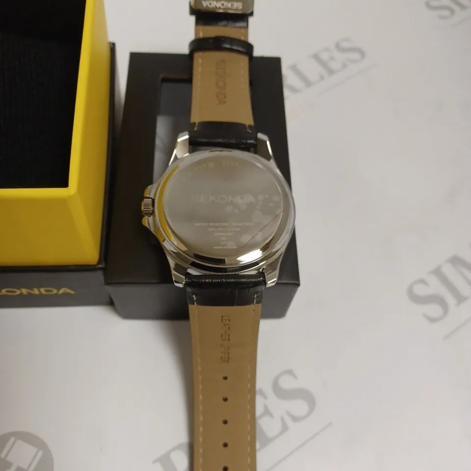 BOXED SEKONDA GENTS WATCH WITH GENUINE LEATHER - BLACK 