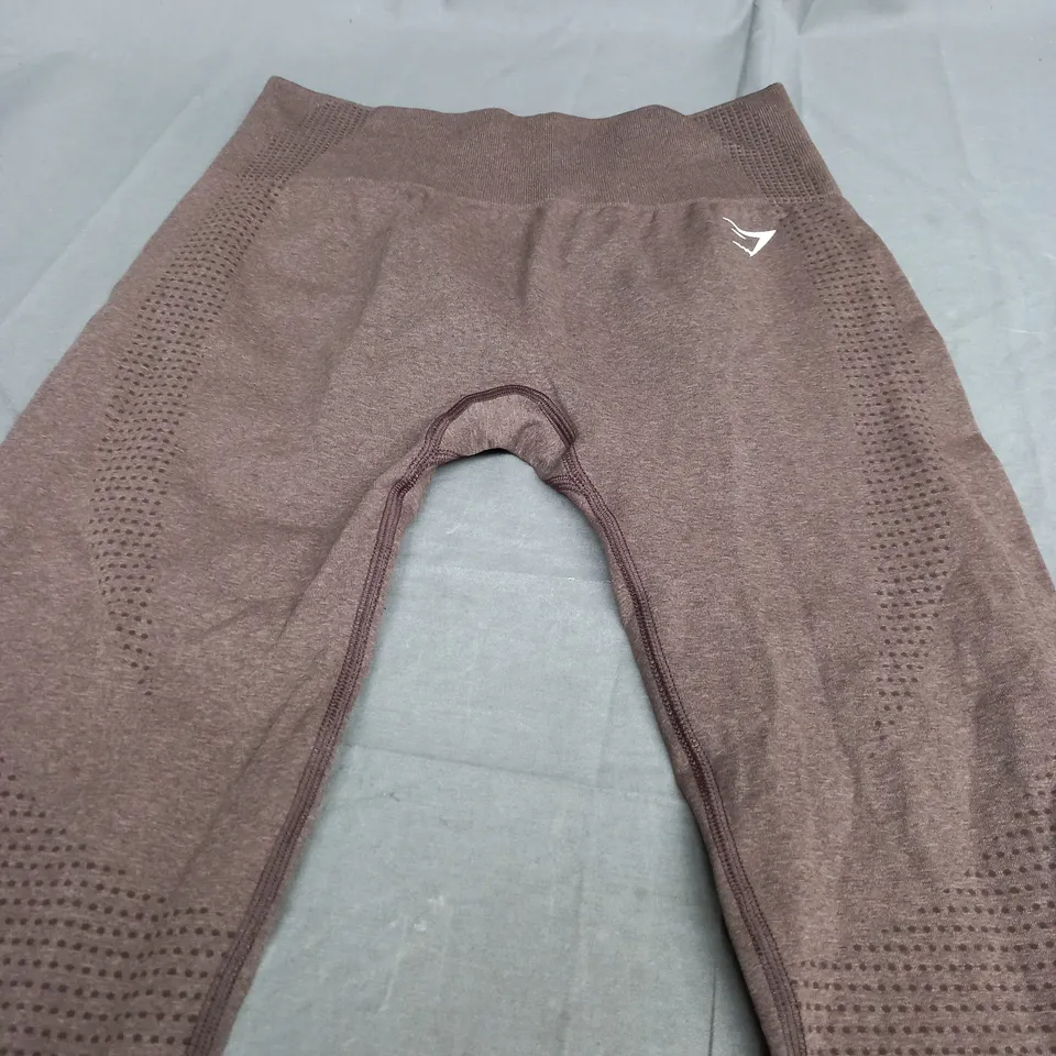 GYMSHARK BROWN STRETCH LEGGINGS - LARGE