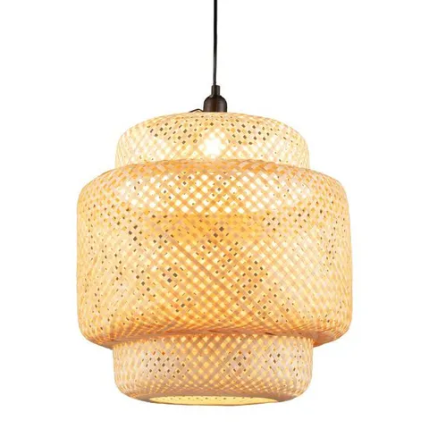 BOXED COSTWAY BAMBOO PENDANT LIGHT WITH LAMPSHADE AND PLUG IN CORD