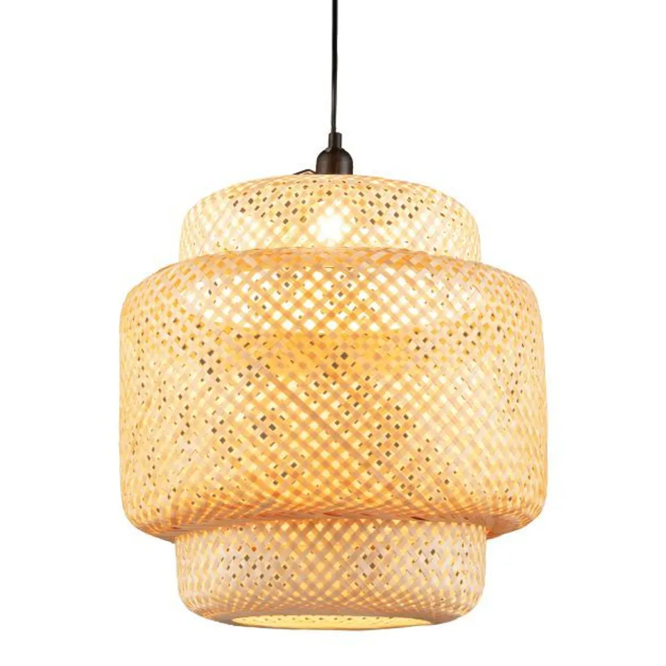 BOXED COSTWAY BAMBOO PENDANT LIGHT WITH LAMPSHADE AND PLUG IN CORD