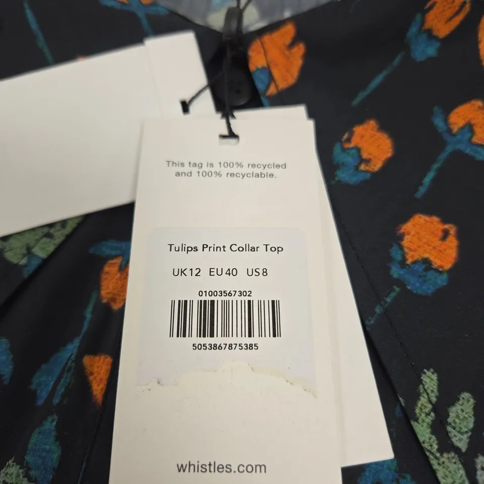 WHISTLES TULIPS PRINT COLLAR TOP UK 12 TAGGED