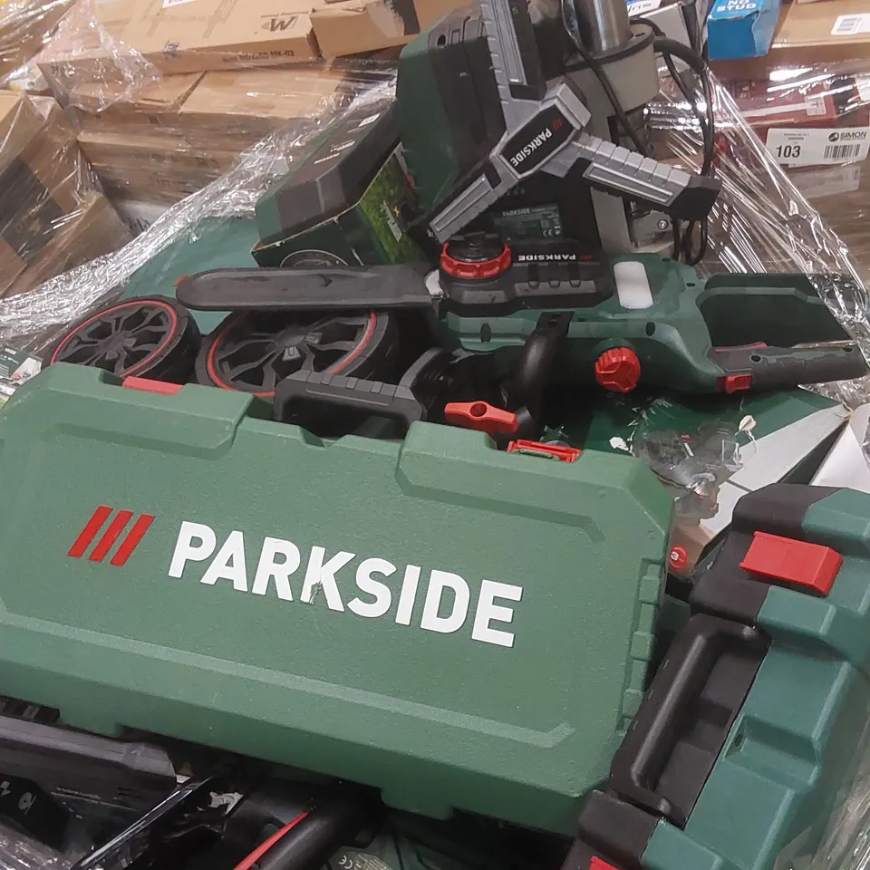 PALLET CONTAINING A VERY LARGE QUANTITY OF ASSORTED PARKSIDE TOOLS INCLUDING: ELECTRIC SAW, HEAT GUN, SOLDERING STATION, PRESSURE WASHER ECT