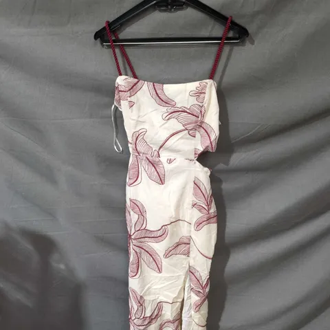 ZARA WOMEN'S CREAM MAXI DRESS WITH RED LEAF PRINT AND ROPE STRAPS SIZE M 