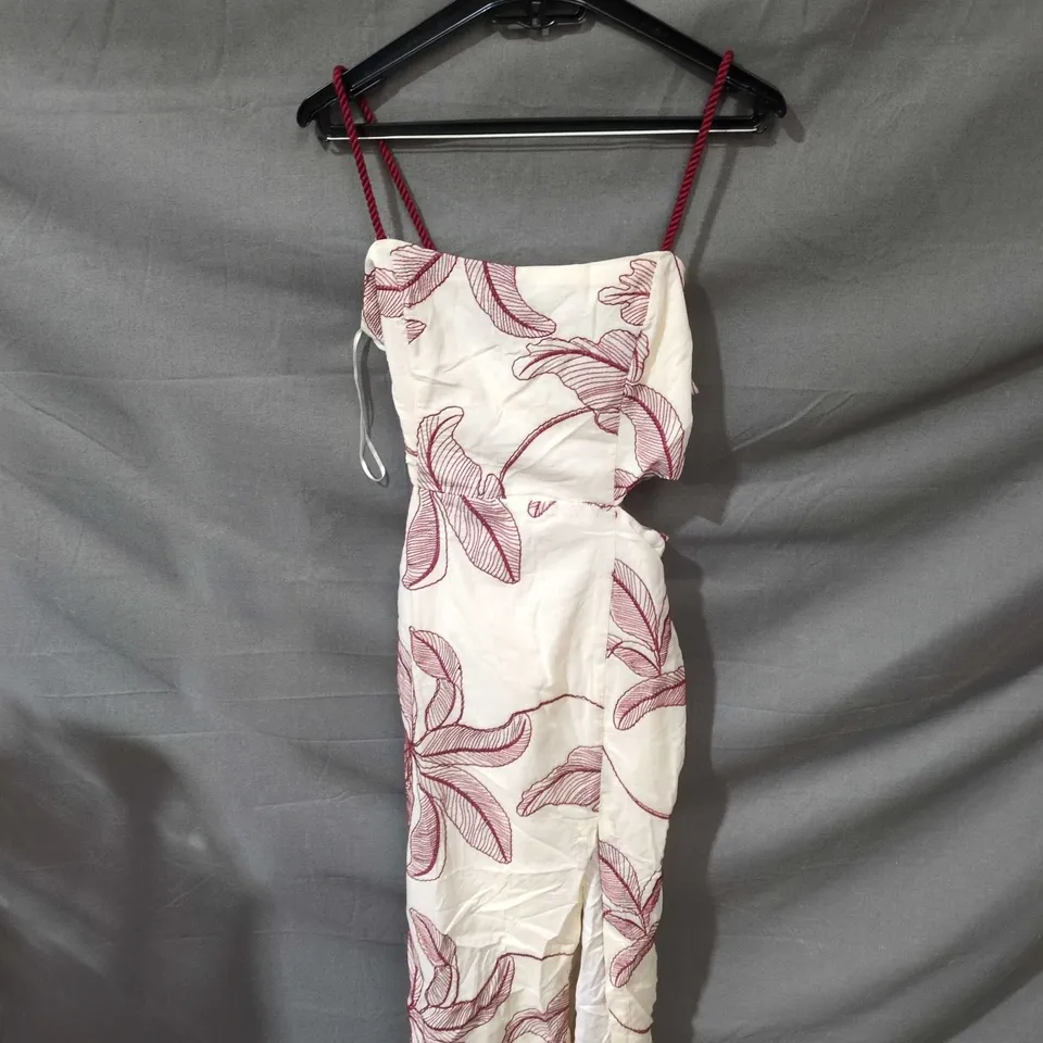 ZARA WOMEN'S CREAM MAXI DRESS WITH RED LEAF PRINT AND ROPE STRAPS SIZE M 