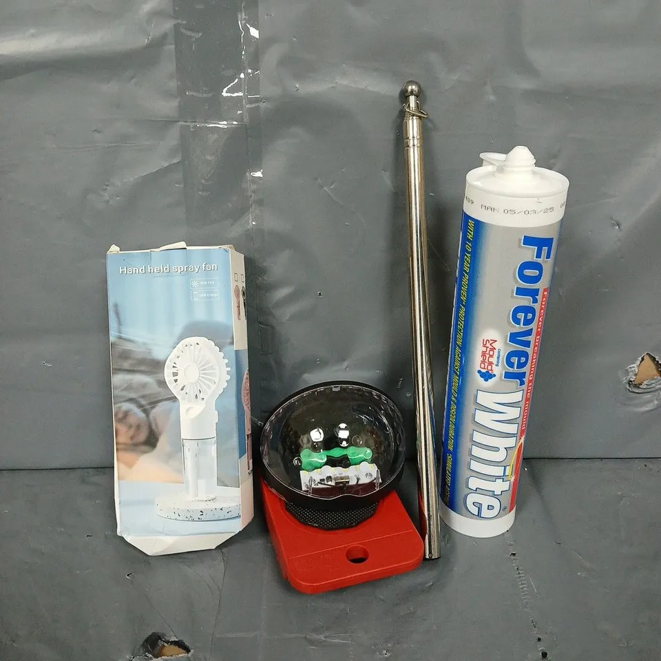 APPROXIMATELY 10 ASSORTED ITEMS TO INCLUDE - HAND HELD SPRAY FAN , FOREVER WHITE ETC