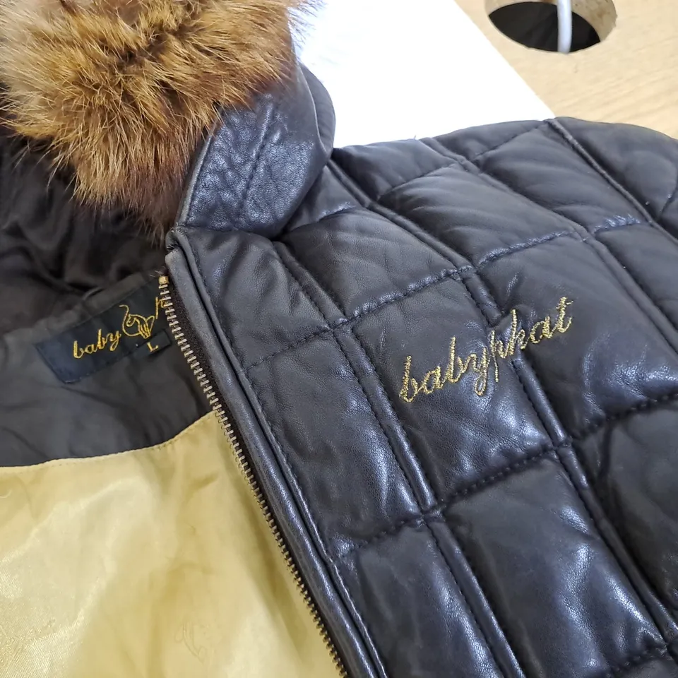 BABY PHAT BROWN LEATHER HOODED JACKET - L