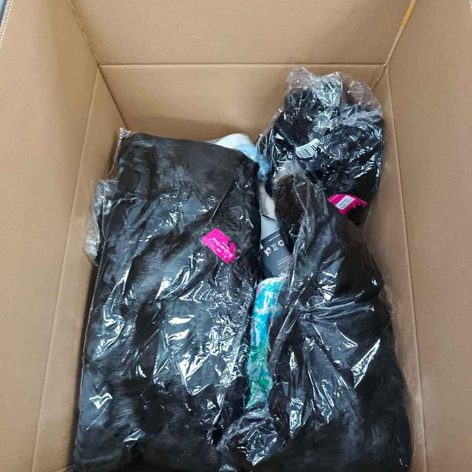 BOX OF APPROXIMATELY 15 ASSORTED ITEMS INCLUDING &MAISIE GREEN TOP, NEOMI DETANGLER HAIR BRUSH AND SOME BLUE TRAINERS IN SIZE 5