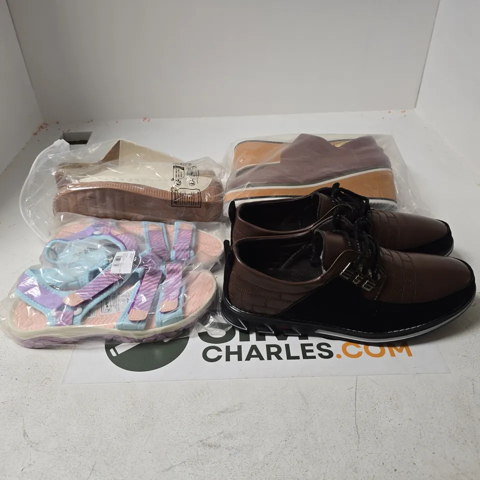 BOX OF APPROXIMATLEY 18 FOOTWEAR ITEMS OF VARIOUS SIZES AND STYLES TO INCLUDE SANDALS, WOMENS SHOES ETC