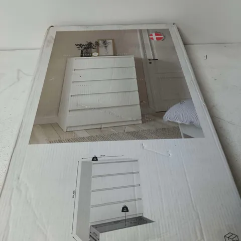 WHITE FIVE-DRAWER CHEST OF DRAWERS – FLAT-PACK BOXED FURNITURE
