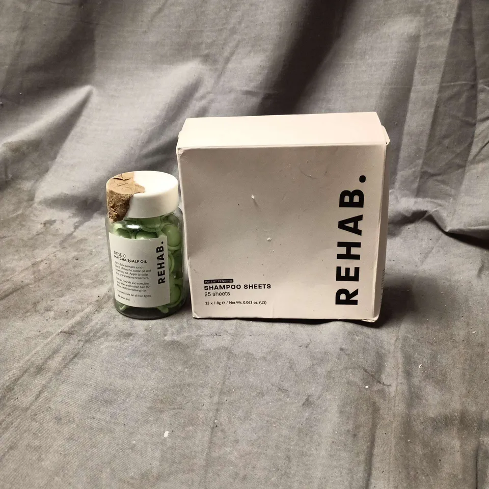 2 X REHAB PRODUCTS: DOSE 0 MATCH SCALP OIL CAPSULES, SHAMPOO SHEETS
