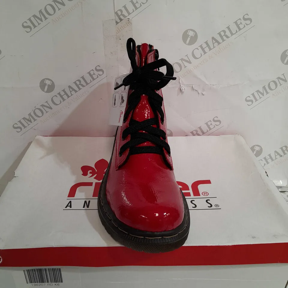 RIEKER LACE ANKLE BOOTS IN RED SIZE 6