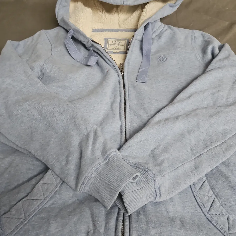 FAT FACE ZIP HOODIE – LIGHT BLUE, UK SIZE S, FLEECE-LINED