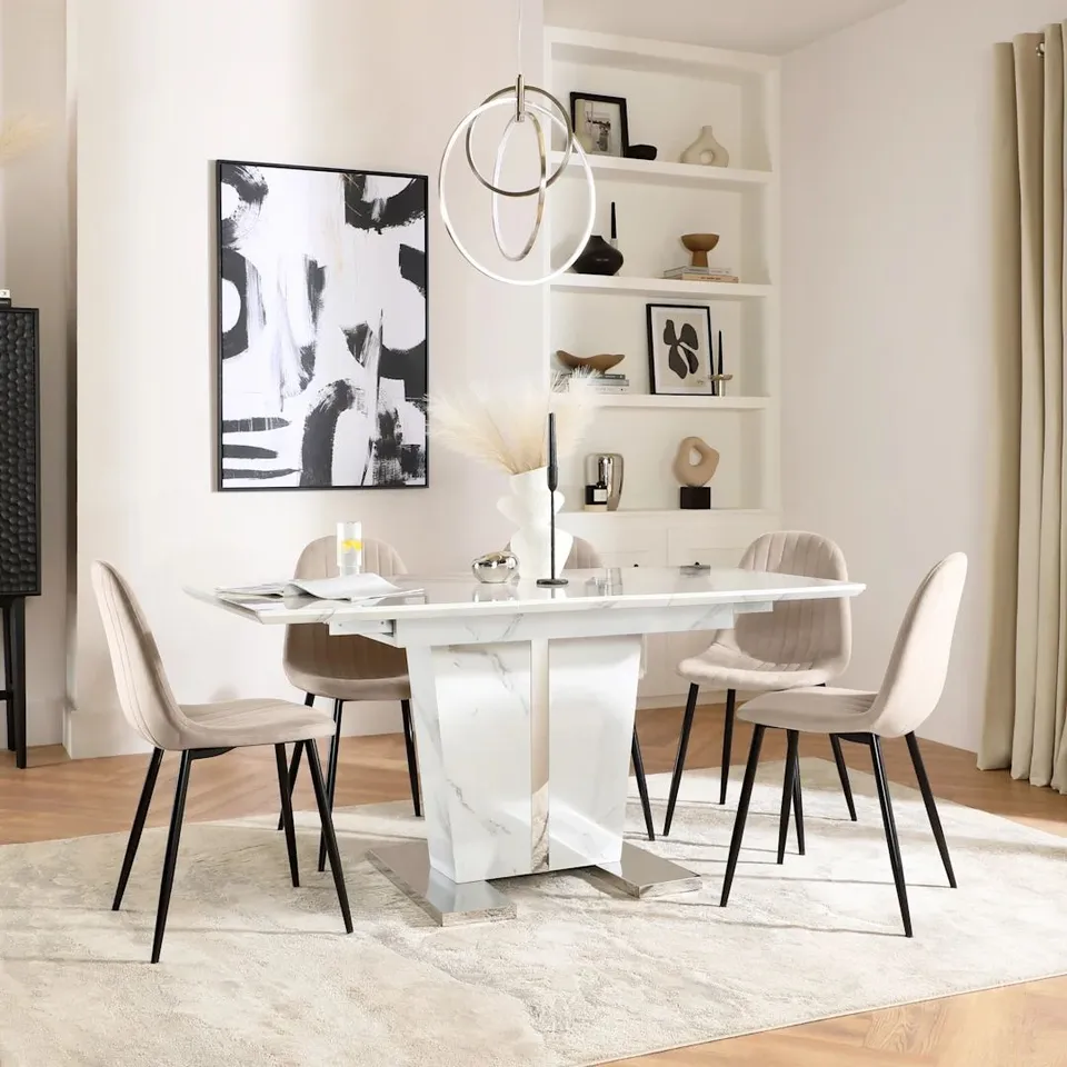 BOXED BROOKLYN DINING CHAIR, IVORY BOUCLE FABRIC & BLACK STEEL