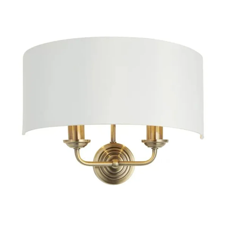 BOXED HIGHCLERE ANTIQUE BRASS 2X40W E14 CANDLE DIMMABLE WALL LIGHT