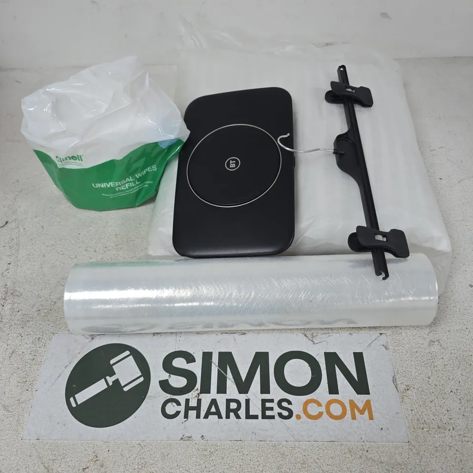APPROXIMATELY 15 ASSORTED HOUSEHOLD PRODUCTS TO INCLUDE SHRINK WRAP, BT ROUTER, UNIVERSAL WIPES REFILL, ETC - COLLECTION ONLY