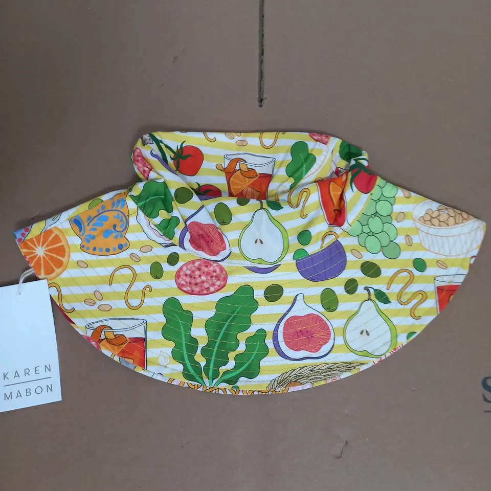 KAREN MOBON BUCKET HAT IN YELLOW FRUIT PATTERN ONE SIZE