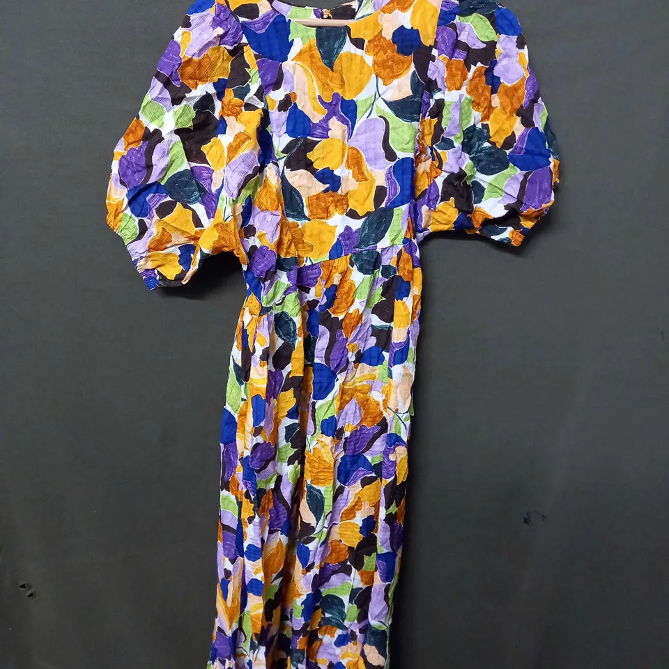 OLIVER BONAS ABSTRACT PETAL PRINTED MIDI DRESS IN MULTICOLOUR - SIZE 8