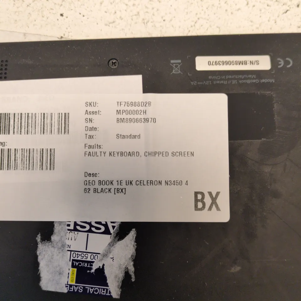 GEOBOOK 1E UK LAPTOP – CELERON N3450, 4GB RAM, 62GB, BLACK (FAULTY KEYBOARD, CHIPPED SCREEN)