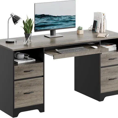 BOXED BESTIER - 59 INCH EXECUTIVE OFFICE DESK WITH FOUR DRAWERS, KEYBOARD TRAY & FILE STORAGE FOR HOME OFFICE - GRAY