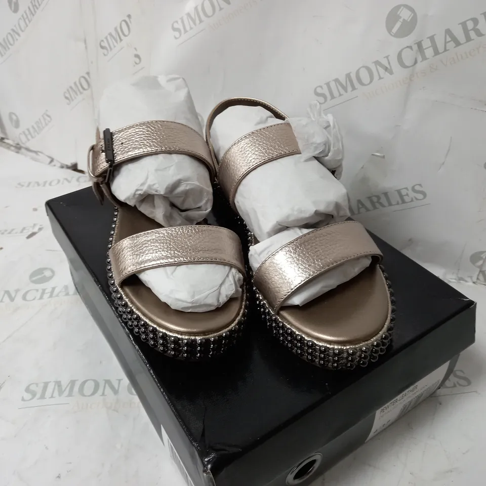BOXED DUNE LONDON SIZE 4 PEWTER SILVER STUDDED SANDALS 
