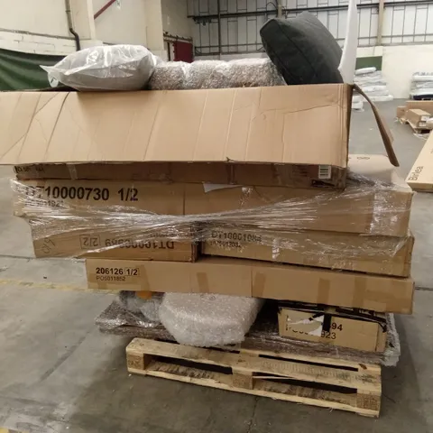 PALLET OF ASSORTED INCOMPLETE DESIGNER FURNITURE AND SOFA PARTS AND PIECES 