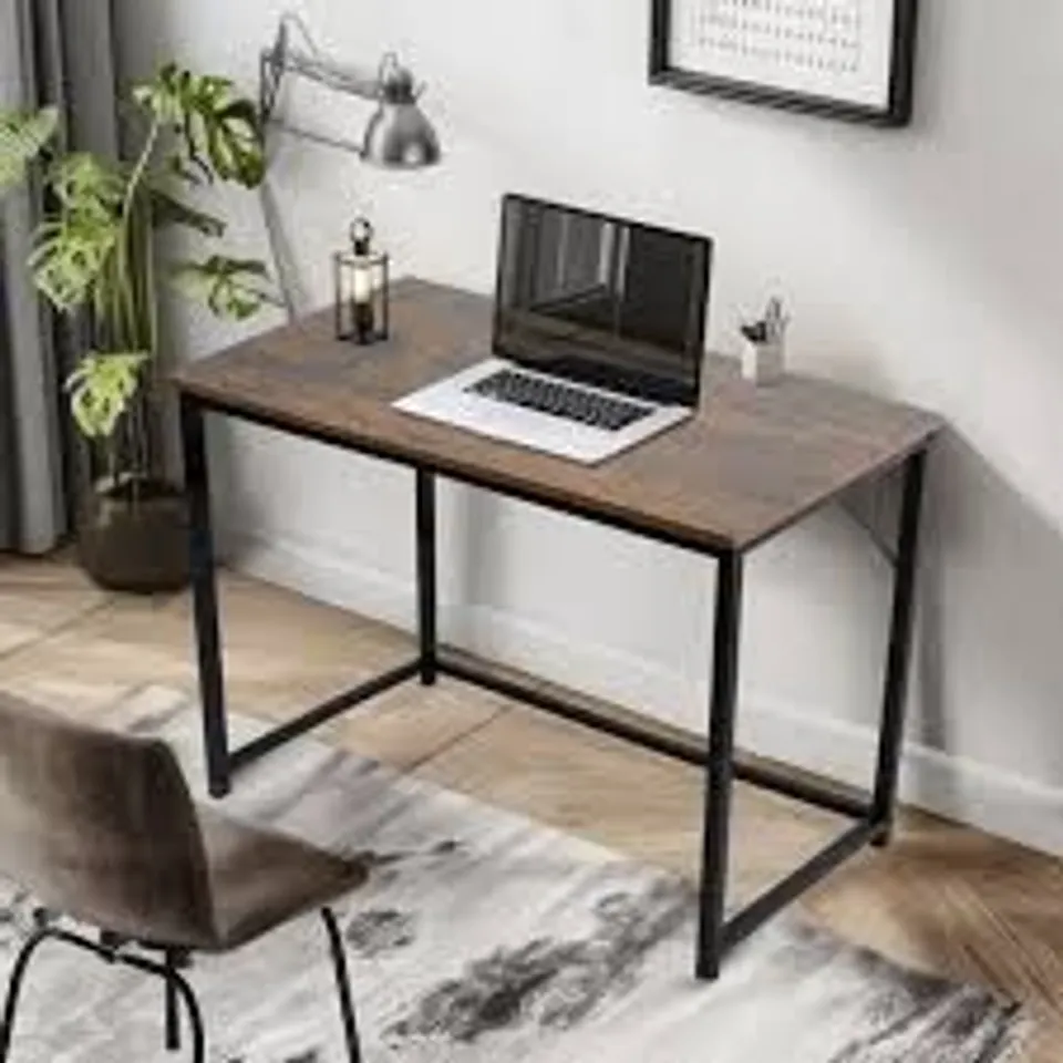 BOXED RUSTIC DESK BROWN SMALL WITH BLACK COATED METAL FRAME