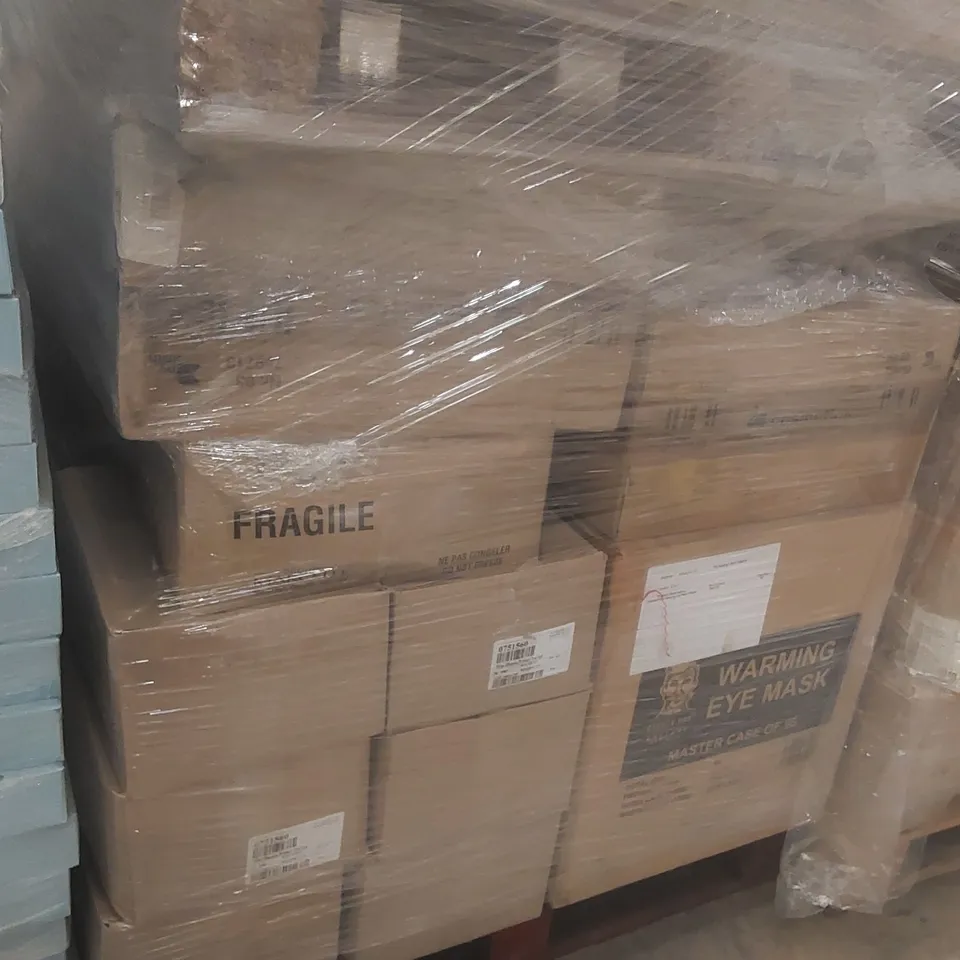 PALLET CONTAINING A VERY LARGE QUANTITY OF ASSORTED BEAUTY RELATED PRODUCTS INCLUDING: BIRCHBOX BEAUTY SETS, WARMING EYE MASKS, MINI ILLUMIN PRIMER ECT