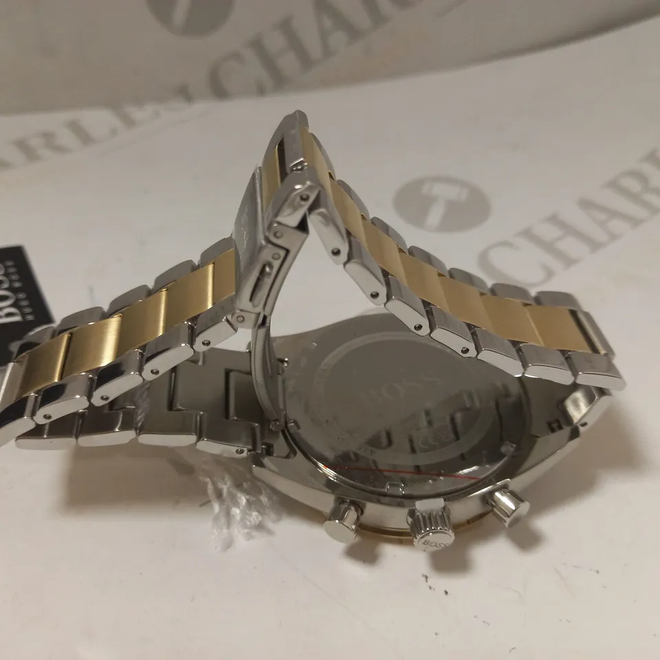 HUGO BOSS SANTIAGO GREEN MULTI DIAL STAINLESS STEEL WITH GOLD TONE LINK BRACELET WATCH RRP £329